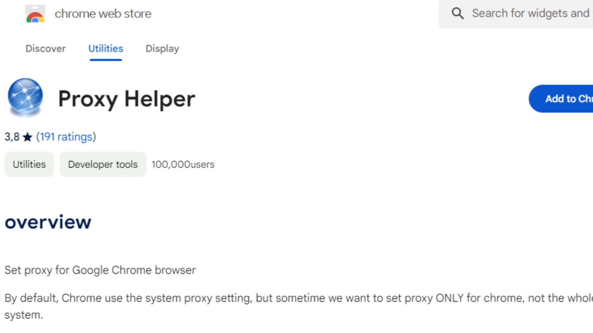 Installing Proxy Helper from the Chrome Web Store